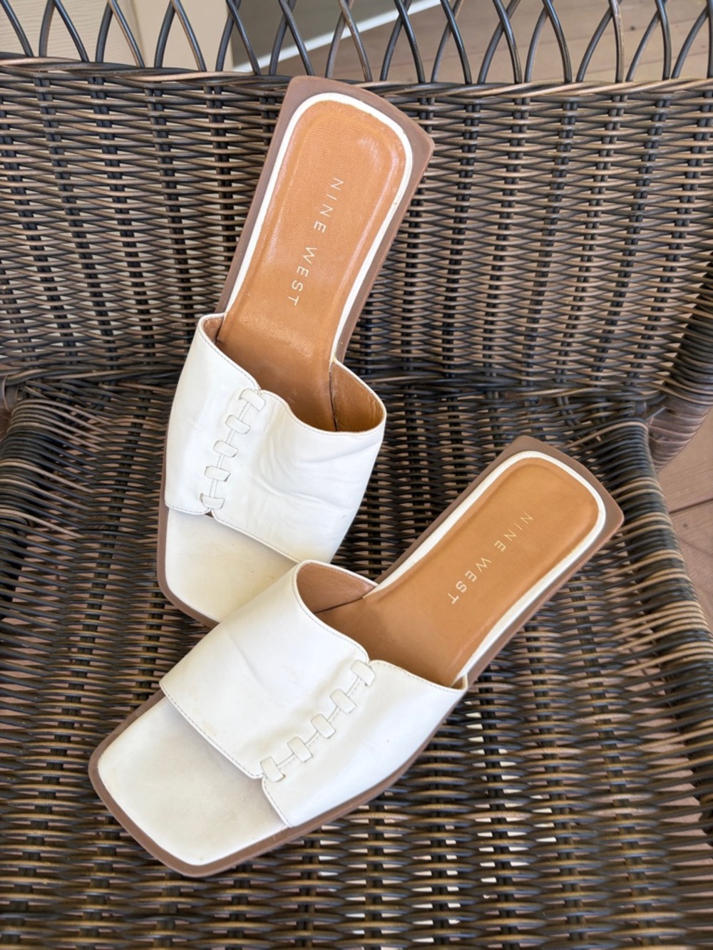 Nine West Cream Leather Slide Mules